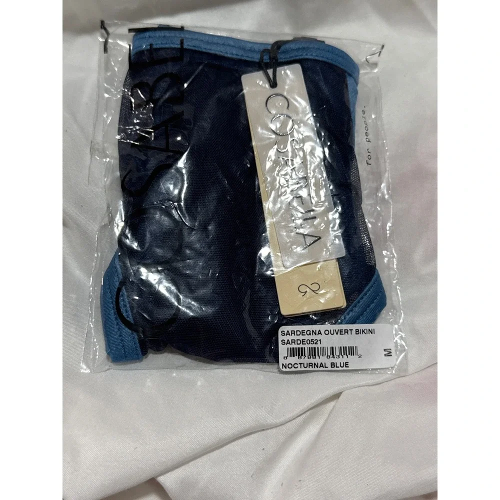 Cosabella Sardegna 3 Pc Open Cup Bra Garter Belt Open Bikini Set Nocturnal‎ Blue
